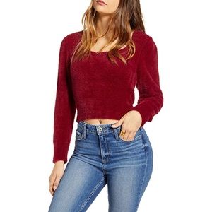ASTR The Label NWT Dark Red Fuzzy Crop Sweater Square Neckline Women's